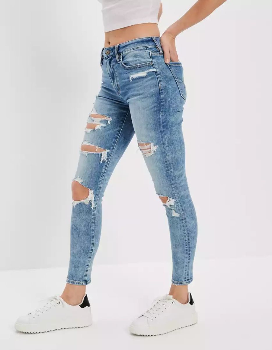 Jean American Eagle AE Ne(x)t Level Ripped High-Waisted Jegging Crop Lavage Clair Femme | DHF-92014616